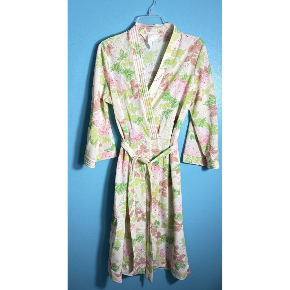 Vintage Sears Take- Along Pink Floral Travel Dressing Robe S/M Feminine Belt